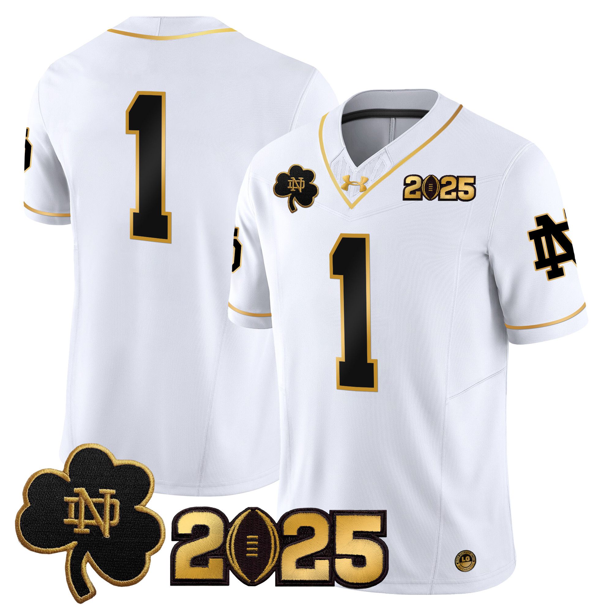 Men Notre Dame Fighting Irish #1 No Name White 2025 CFP Final Patch Gold Vapor Limited NCAA Jersey->ncaa teams->NCAA Jersey